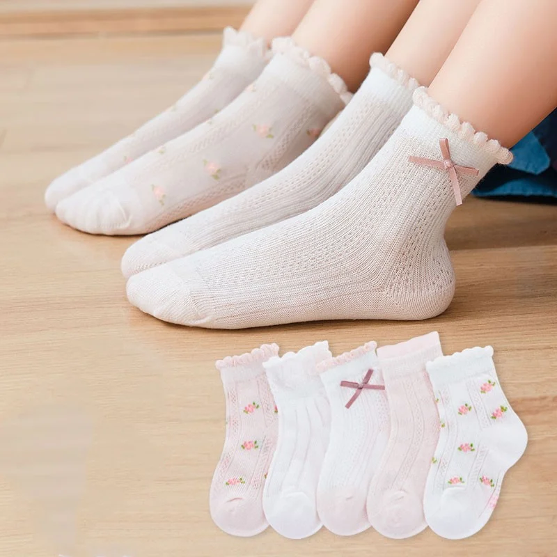 Summer Clothing Baby Girl - 子供靴下 5 ペア/ロット春夏綿女の子靴下かわいい花柄子供のためのベビー少女服アクセサリー